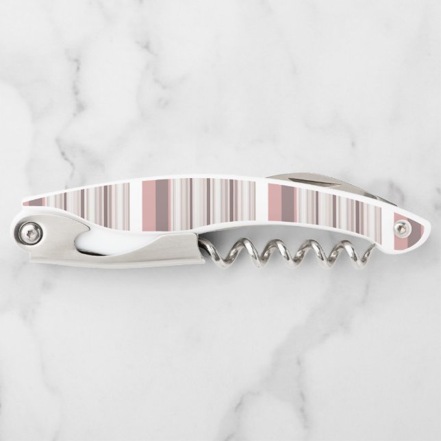 Cute white brown stripes waiter's corkscrew (Front)