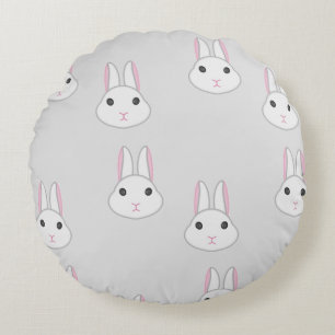 Cute white bunnies on gray round pillow