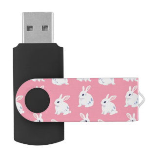 Cute White Bunnies on Pink - Adorable Pattern Flash Drive