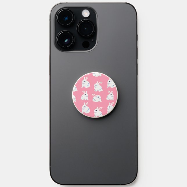 Cute White Bunnies on Pink - Adorable Pattern PopSocket (Front)