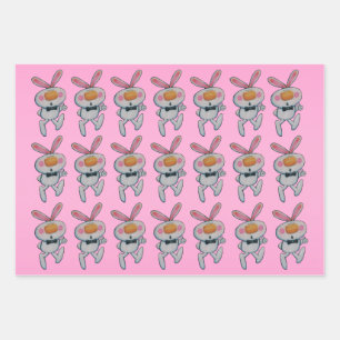 Cute White Bunnies Orange Noses Thumbs Up Pinks Wrapping Paper Sheets