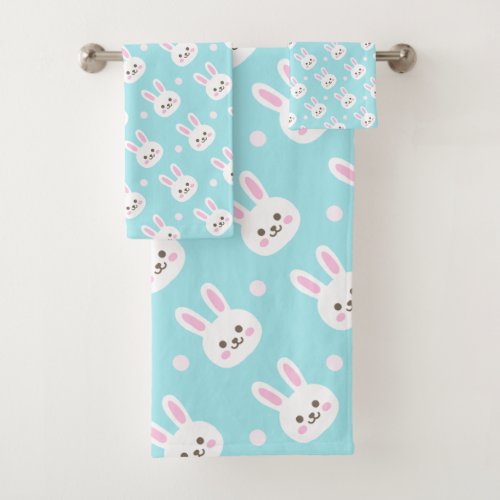 Cute White Bunnies Pattern Easter  Towel Set