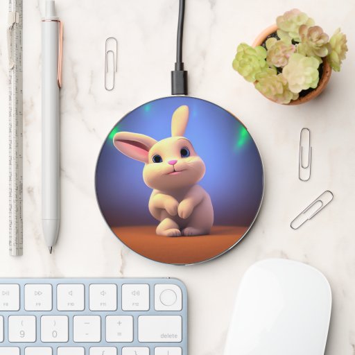 Cute white bunny 3d illustration wireless charger
