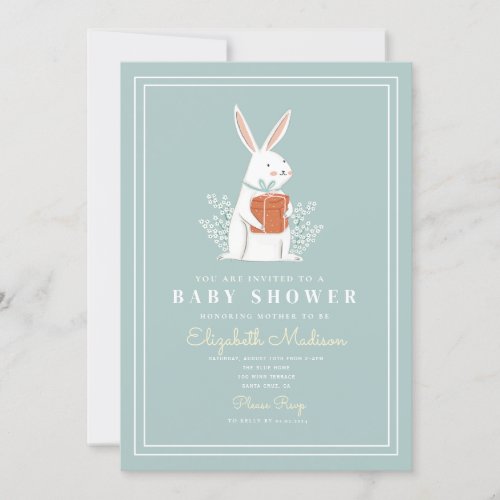 Cute White Bunny Blue Baby Shower  Invitation