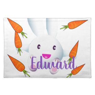 Cute White Bunny & Carrots Cloth Placemat
