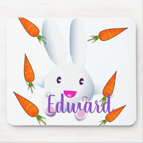 Cute White Bunny  Carrots Mouse Pad