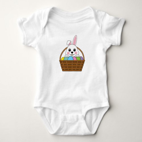 Cute White Bunny Colorful Easter Egg Hunt Basket Baby Bodysuit