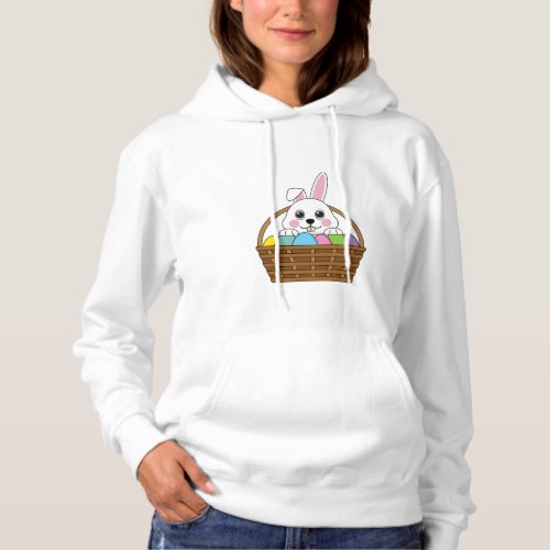 Cute White Bunny Colorful Easter Egg Hunt Basket Hoodie