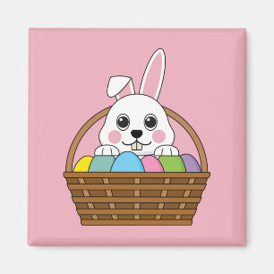 Cute White Bunny Colorful Easter Egg Hunt Basket Magnet