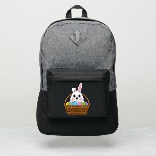 Cute White Bunny Colorful Easter Egg Hunt Basket Port Authority Backpack