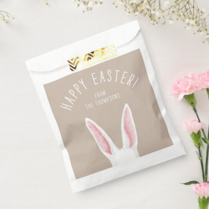 Cute White Bunny Ears On Beige Happy Easter Favor Bag