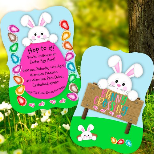 Cute White Bunny Easter Egg Hunt