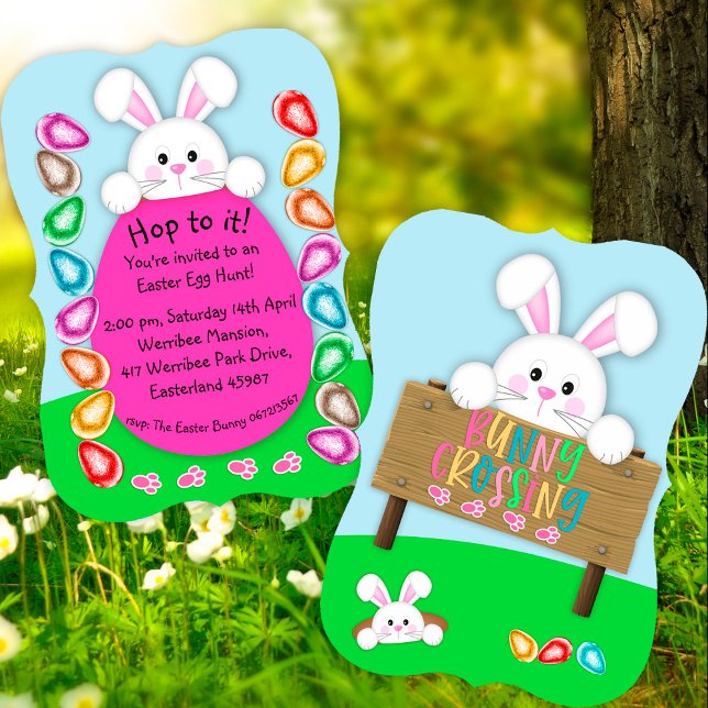 Cute White Bunny Easter Egg Hunt Invitation (Creator Uploaded)
