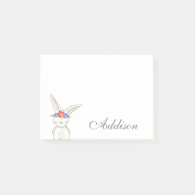 Cute White Bunny Flower Crown Post-it Notes (Front)