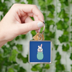 Cute White Bunny Holding Easter Egg Keychain