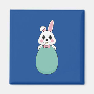 Cute White Bunny Holding Easter Egg Magnet