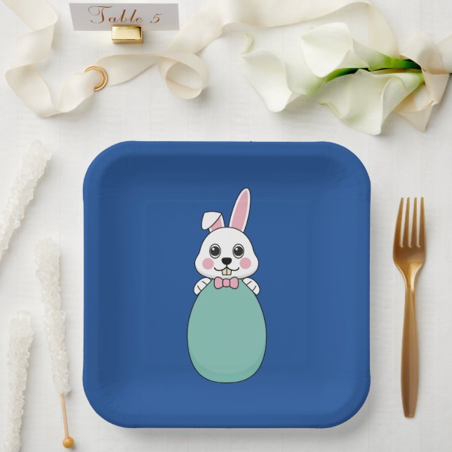 Cute White Bunny Holding Easter Egg Paper Plates (Wedding)