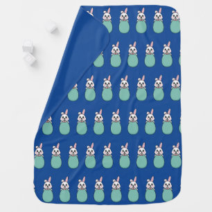 Cute White Bunny Holding Easter Egg Pattern Baby Blanket