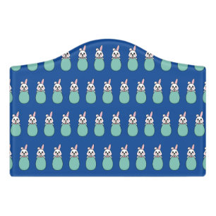 Cute White Bunny Holding Easter Egg Pattern Door Sign