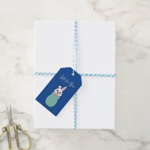 Cute White Bunny Holding Easter Egg Personalize Gift Tags