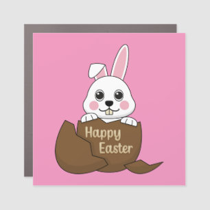Cute White Bunny in Chocolate Egg Happy Easter Car Magnet