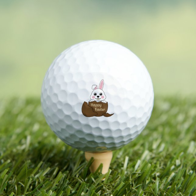 Cute White Bunny in Chocolate Egg Happy Easter Golf Balls (Insitu Tee)