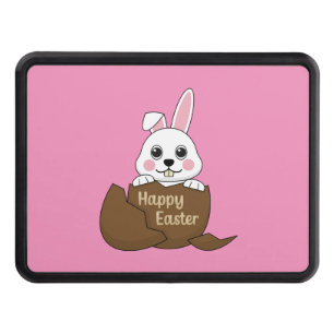 Cute White Bunny in Chocolate Egg Happy Easter Hitch Cover