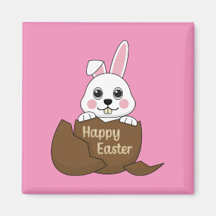 Cute White Bunny in Chocolate Egg Happy Easter Magnet