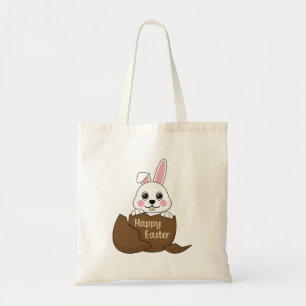 Cute White Bunny in Chocolate Egg Happy Easter Tote Bag