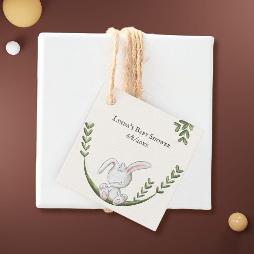 Cute White Bunny in Swing Gender Baby Shower Favor Tags