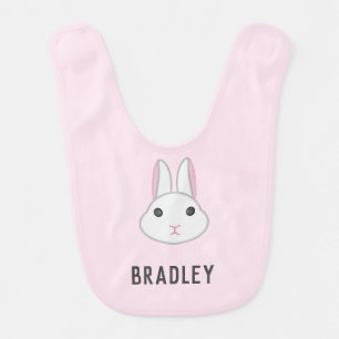 Cute white bunny on pink baby bib