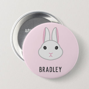Cute white bunny on pink button