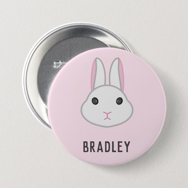 Cute white bunny on pink button (Front & Back)