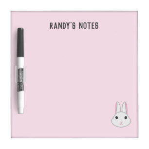 Cute white bunny on pink dry erase board