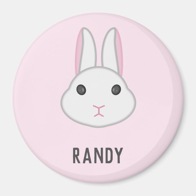Cute white bunny on pink magnet (Front)