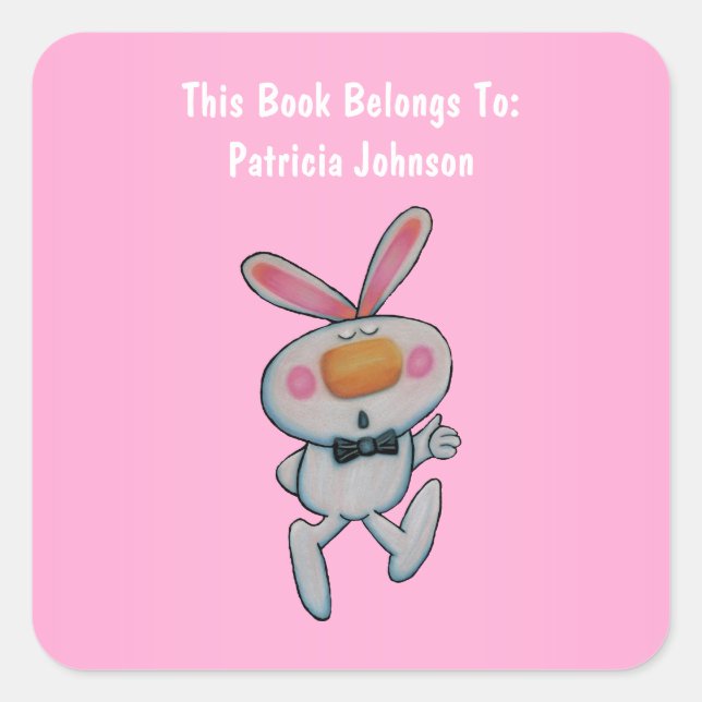 Cute White Bunny Orange Nose Thumbs up Pink Square Sticker (Front)