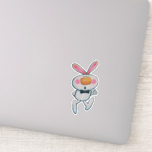 Cute White Bunny Orange Nose Thumbs Up Sign Sticker