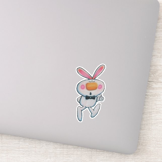 Cute White Bunny Orange Nose Thumbs Up Sign Sticker (Detail)