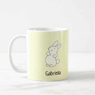 Cute white bunny personalized name yellow coffee mug