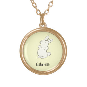 Cute white bunny personalized name yellow gold plated necklace