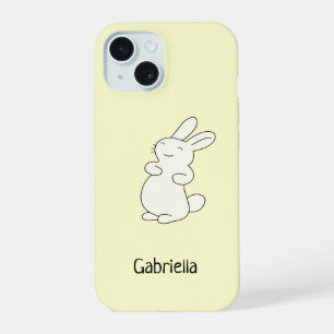 Cute white bunny personalized name yellow iPhone 15 case