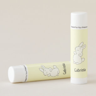 Cute white bunny personalized name yellow lip balm