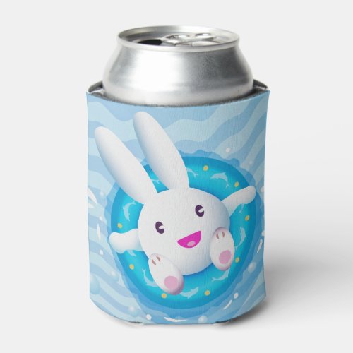 Cute White Bunny Pool Party Can Cooler