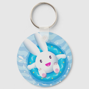 Cute White Bunny Pool Party Keychain