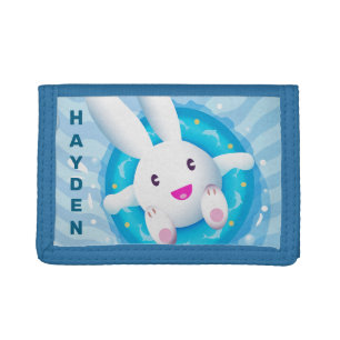 Cute White Bunny Pool Party Personalised Trifold Wallet