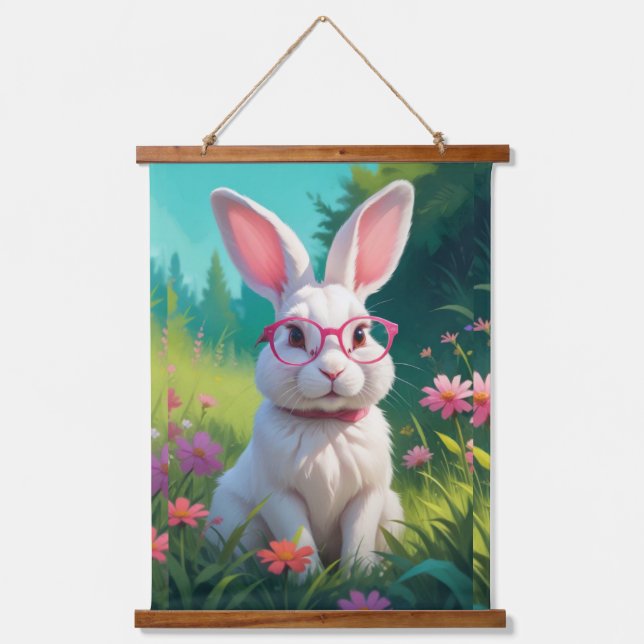 Cute White Bunny Potrait-68054 Hanging Tapestry (Front)