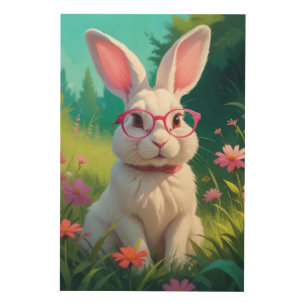Cute White Bunny Potrait-68054 Wood Wall Art