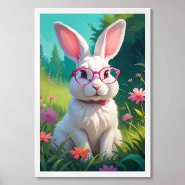 Cute White Bunny Potrait-68454 Framed Art (Framed Front)