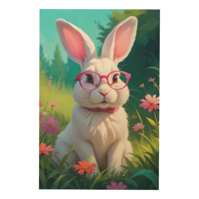 Cute White Bunny Potrait-68454 Wood Wall Art (Front)