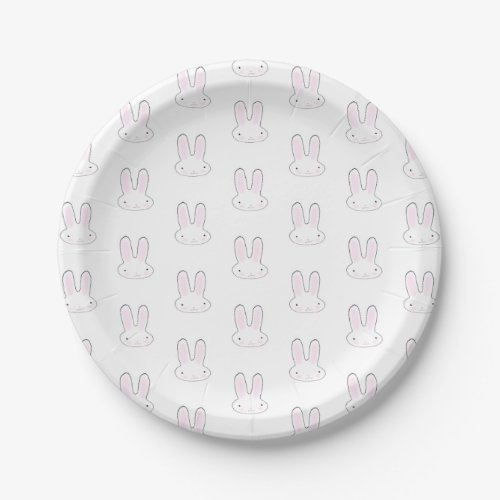 Cute white bunny rabbit fun modern pattern  paper plates